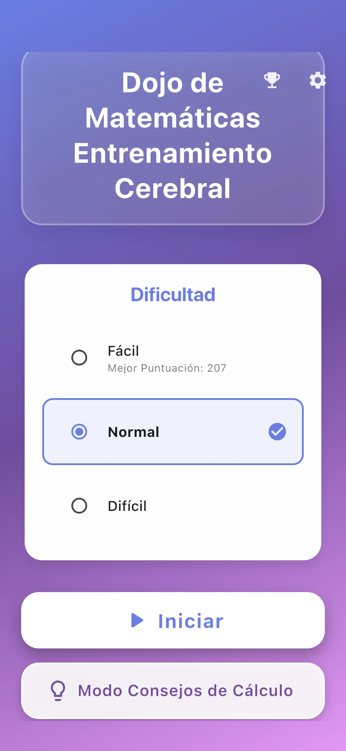 Pantalla de Inicio - Interfaz Intuitiva